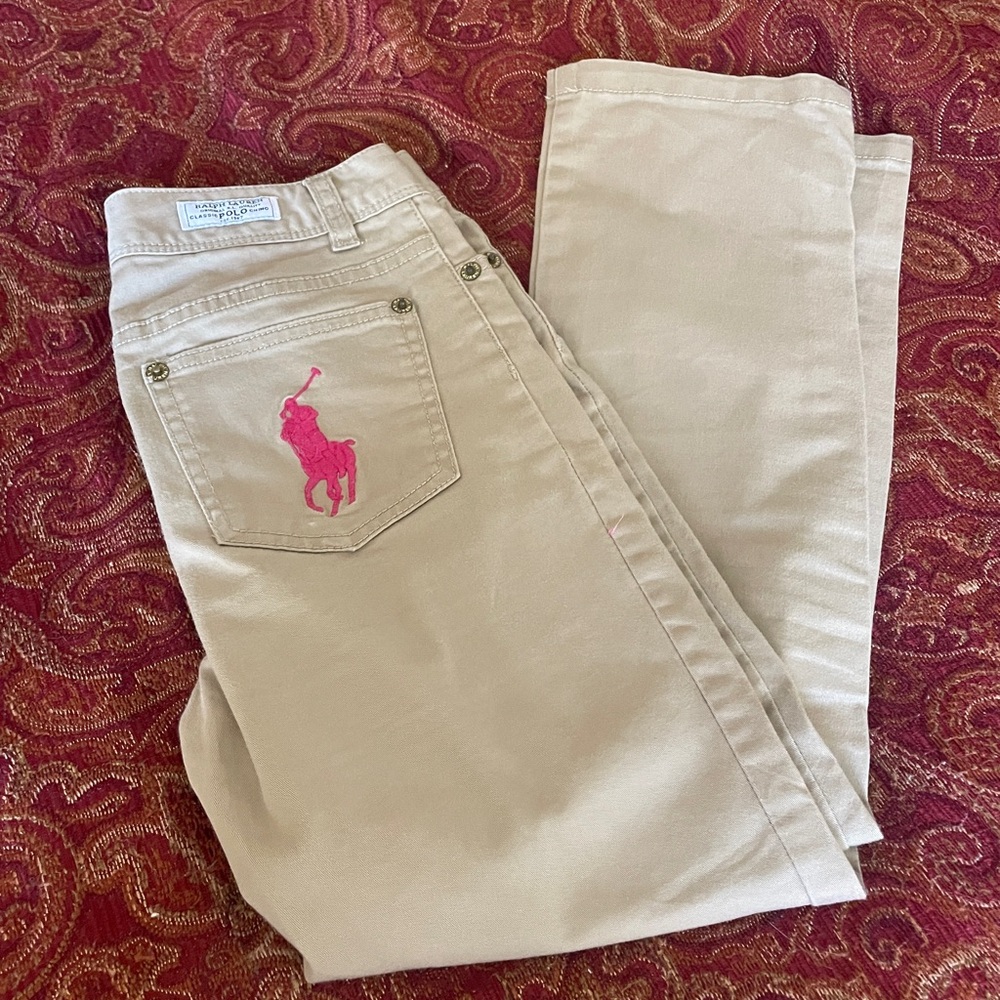 Polo by Ralph Lauren kids Beige pant with Pink Emblem